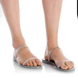 SOLD Stuart Weitzman Silver Glitter Jelly Flat Slide Sandals Size 11 NWOB